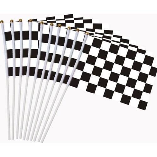 10pcs Checkered Racing Stock car Flag 14*21cm HandHeld Mini Flag With White Pole Vivid Color and Fade Resistant Hand Held