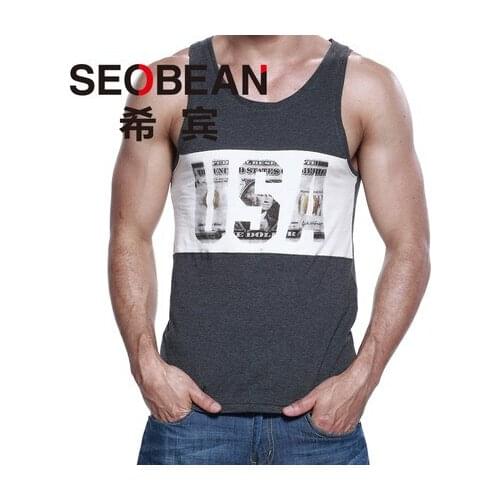 2015 Brand Seobean Men vest mens Tank Top Casual Summer famous Shirt Print Tops Comfortable Cotton Vest
