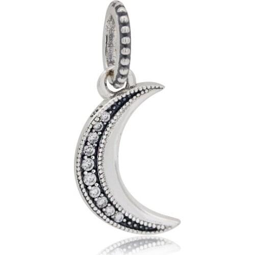 2021 Clear zircon beads 925 sterling silver charms moon pendant fit Europe bracelet silver jewelry accessories making for women