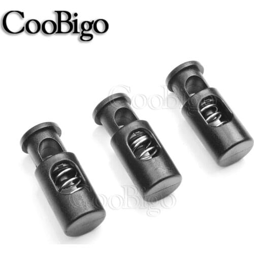 25pcs Plastic Black Cylinder Barrel Cord Lock Stopper Spring Toggle Clip Backpack Bag Garment Shoelace Parts Accessories