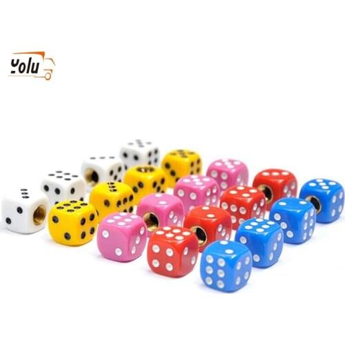 YOLU 4pcs Universal Vehicle Wheel Stem Tyre Air Valve Stem Caps Dice Shape Universal Stem Covers for Cars, SUVs, Bike, Trucks