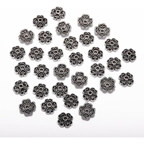 50pcs/Lot 8mm 4 Petals Antique Peach Heart Flower Loose Sparer Apart Torus End Bead Caps For DIY Jewelry Making Findings