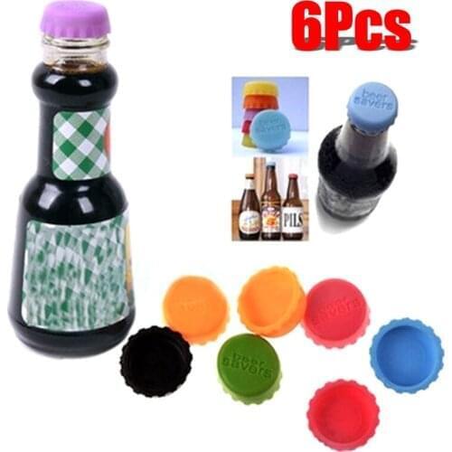 6 Pcs Silicone Beer Bottle Cap Reuse Practical Colorful Leak Free For Wine Beer Beverage Bottle Novelty Sealer Stopper Cover