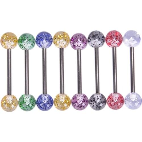 8 PCS Womens Beautiful Tongue Rings Piercing Tongue Bars Stainless Steel Jewelry Candy Color Glitters Body Piercing Jewelry