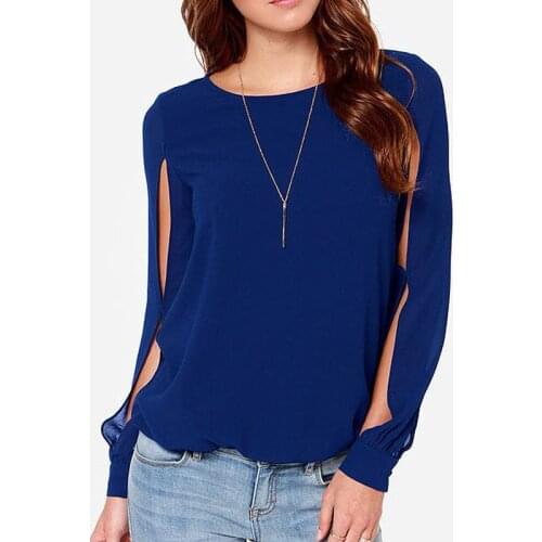 ADEWEL Spring Long Sleeve Blouse Pluz Size Women Casual Shirt Loose Cuff Split Chiffon Blouses Ladies Chic Tops Summer 2021 4XL