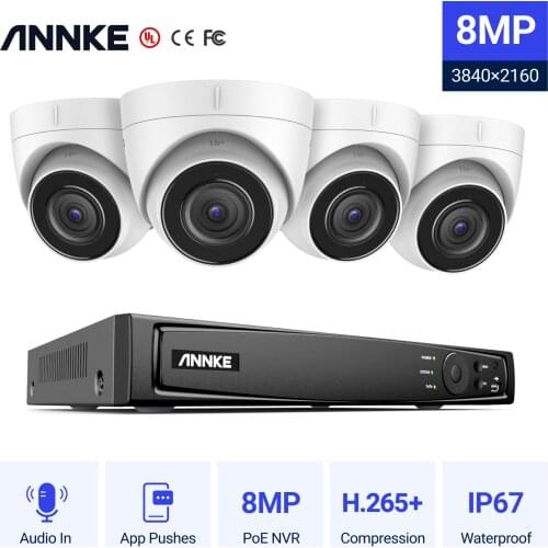 ANNKE 8CH 4K Ultra HD POE Network Video Security System 8MP H.265+ NVR With 4X 8MP IP67 Weatherproof Outdoor IP Camera CCTV Kit