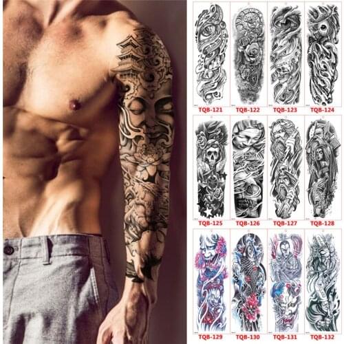 Large Arm Sleeve Tattoo Temporary Tattoo Sticker Black Roses Design Full Flower Arm Body Art Big Large Fake Tattoo Sticker