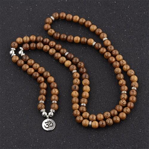 Mala Bracelet 108 Rosary Beads Tibetan Buddhist Silver-Plated Meditation Necklace Wenge Wooden Bracelet For Women Men Jewelry