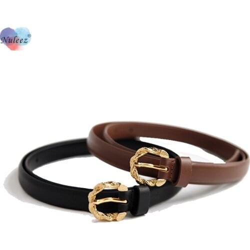 Nuleez Brand Belt Female High End Cowhde Leather Vintage Style Popular Delicate Gold Copper Buckle 1.6 CM Slim Ladies Gift