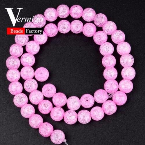 Natural Fuchsia Snow Cracked Crystal Stone Beads For Needlework Jewelry Making 6 8 10 12mm Diy Bracelet 15"Strand Pearl Wolesale