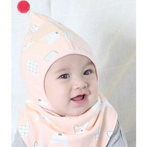 Kids Hat Collar Suits Ball With Ears Of Baby Hat Scarf Sets Two-piece Saliva Towel Kids Scarves Cap Accessories