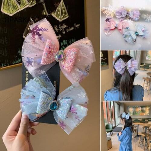 Childrens Hair Accessories Summer Ice and Snow Princess Headdress Sapphire Bow Hairpin Diy Handmade Headband PT