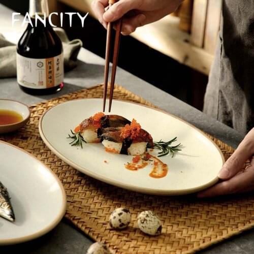 FANCITY Large size fish plate chopped pepper fish head ceramic plate Creative oval large-capacity flat pan cooking plate steamed