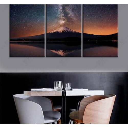 HD Jepanese Landscape Fuji Mount Wall Painting Beautiful Sky with Stars Fancy Poster for Room Decor