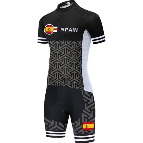 2020 Man Triathlon Skinsuit Team Espana Cycling Short Sleeve Swimwear Custom Bike Jersey Clothes Jumpsuit Ropa Ciclismo Suit