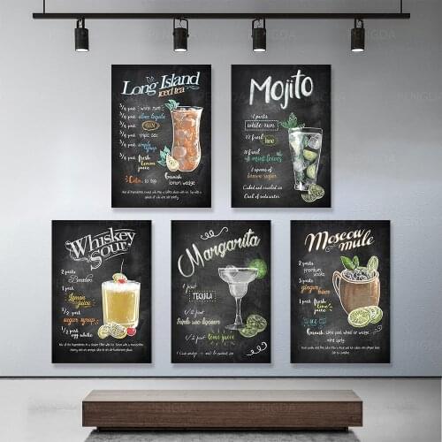 Wall Art Cocktail Menu Canvas Paintings Blackboard Home Decor Picture Nordic Style Hd Prints Modern Poster For Bedroom Modular