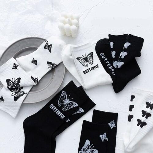 Socks Women Kawaii Socks happy Harajuku Femme Skateboard Korean Style Woman Socks Girl Meias beautiful Sox Butterfly
