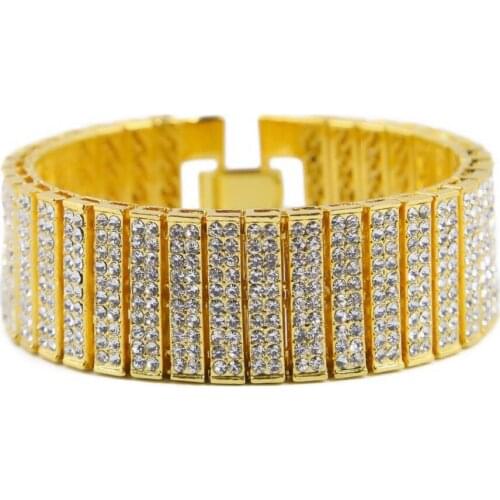 New Fashion Charm Hip Hop Full Rhinestones Bling Iced Out Rapper Bracelet Gold Tennis Chain Bracelets Bangles for Men Jewelry