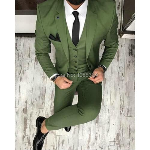 2018 Latest Coat Pant Designs Custom Made Green Men Suits Slim Fit 3 Piece Tuxedo Terno Groom Blazer Prom Party Suits Marriage