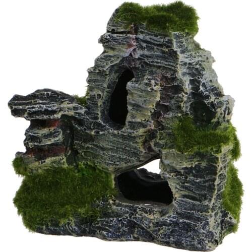Resin Mountain View Fish Tank Cave Moss Bridge Decor Aquarium Rockery Ornament