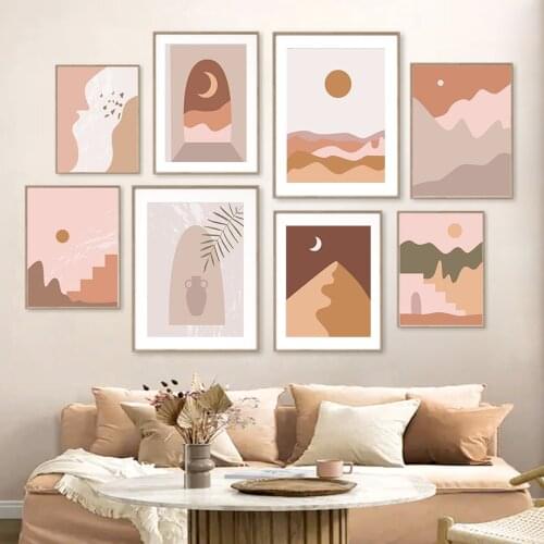 Sun Moon Leaves Moroccan Poster Desert Landscape Wall Art Canvas Paintings Minimalism Print Living Room Interior Decoration