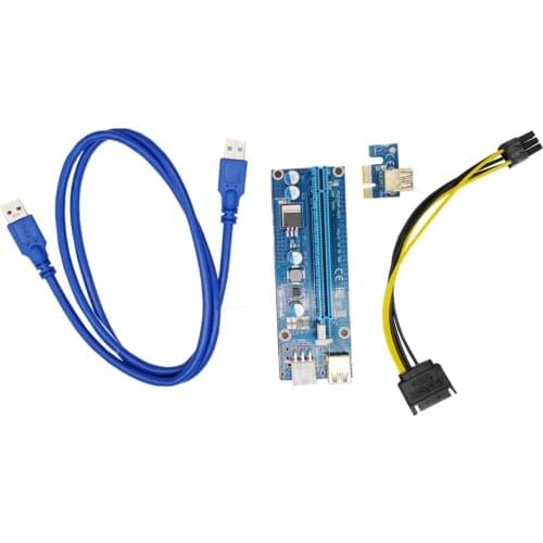 VER009S PCI-E Riser Card 009S PCI Express PCIE 1X to 16X Extender 1M 0.6M USB 3.0 Cable SATA to 6Pin Power for Video Card