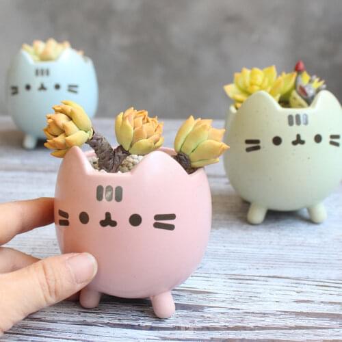 2021 Colorful Fleshy Flowerpot Cute Cat Animal Cartoon Creative Rough Ceramic Small Potted Meat Plant Mini Flowerpot