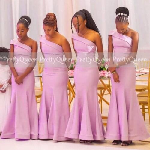 Pink One Shoulder Bridesmaid Dresses Mermaid 2021 Stunning Sleeveless Formal Wedding Party Dress For Women Vestido Longo