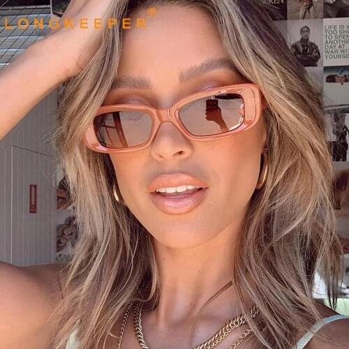 LongKeeper Vintage Square Sunglasses Women 2021 Luxury Brand Travel Small Rectangle Sun Glasses Female Retro Orange Oculos De So