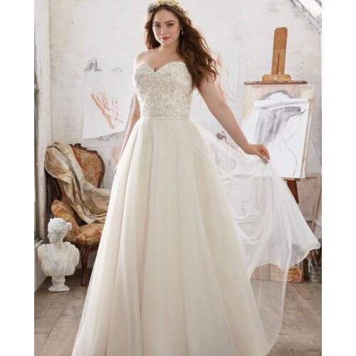 Wedding Dress A-Line Sweetheart Sleeveless Backless Lace Appliques Sequined Beads Button Floor Length Sweep Train Bride Gown New