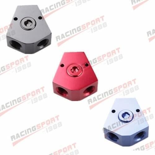 1/2'' In 3/8'' Out Female Y-Block Fitting With 1/2" NPT Gauge Port Aluminum Blue/BLACK/RED