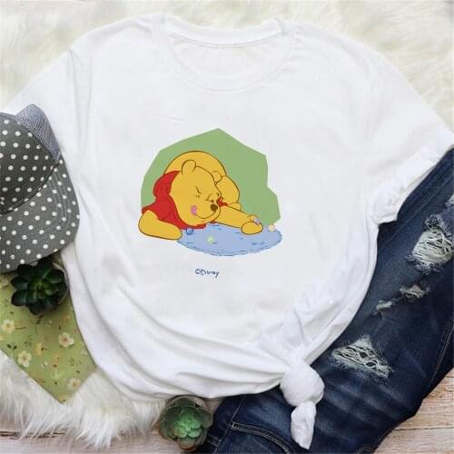 2021 New Fashion Women T Shirt Summer Short Sleeve Casual Loose White O-neck Tshirts Harajuku Pooh Winnie Cartoon Kawaii Tee Top