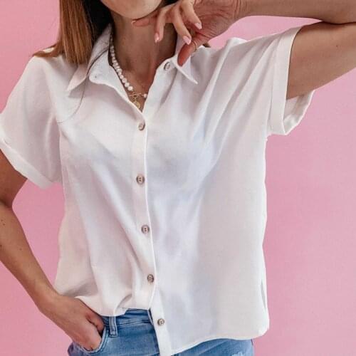 Summer Drop-Shoulder Short Sleeve Women Shirts Turn-Down Collar Single Breasted Female Shirt 2021 Solid Basic Casual Lady Tops