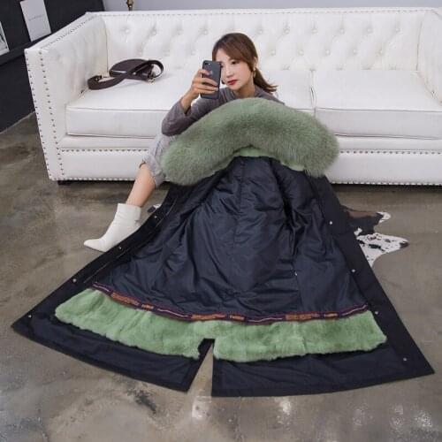 2021 New Parka Casual Winter Real Fur Jacket Women Coat Natural Fox Fur Collar Hood rabbit fur Liner Outerwear Warm Streetwear