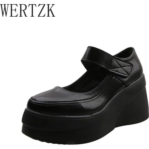 Chunky Demonia Wedges Shoes Gothic Patent Leather Round Toe Platform Lolita Mary Jane Flats Women 2021 Classics Fashion Loafers