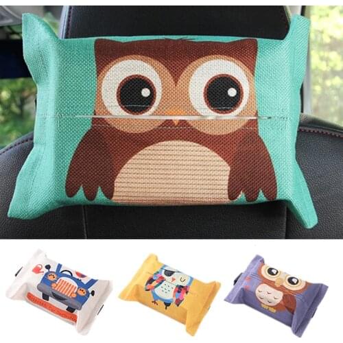 1PCs Cartoon Cute Owl Cloth Car Seat Back Hanging Tissue Case Box Storage Container Towel Napkin Box Case Papers Bag Holder
