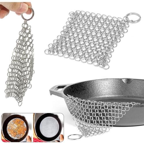 1 Pc Silver Stainless Steel Cast Iron Cleaner Chainmail Scrubber Home Cookware Clean for Skillets Grill Pans