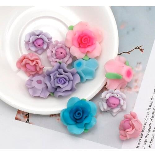 10pieces mix Polymer Clay Beads Rose Flower Beads For Diy Women Necklace Loose Beads Mix Color For Jewelry Making