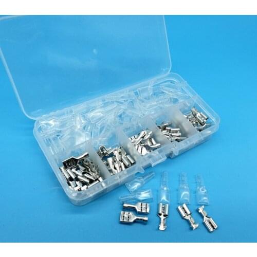 120pcs Female Spade Connector 6.3 4.8 2.8 Splice Female Spade Connector with Insulating Sleeves For Terminals