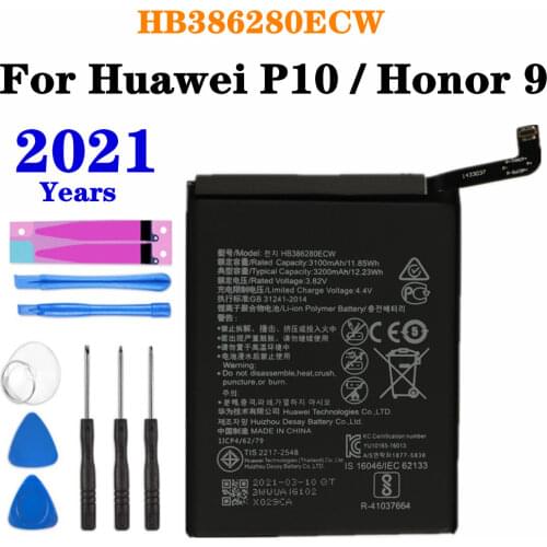 2021 For Honor Phone Battery HB386280ECW for Honor 9 STF-L09 STF-AL10 Huawei P10 5.1" 3200mAh Replacement bateria + Tools