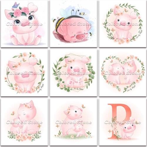 New Diamond painting Cartoon Animals Flower pig piglet 5D DIY Full Square Drill embroidery Cross stitch Round mosaic Drawing 217