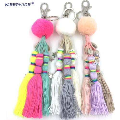 Bohemia Car Key Chains Lanyards Key Ring Key Finders Beads Tassel Pompous tassels Pendants Bag Rings KeyChains for woman summer