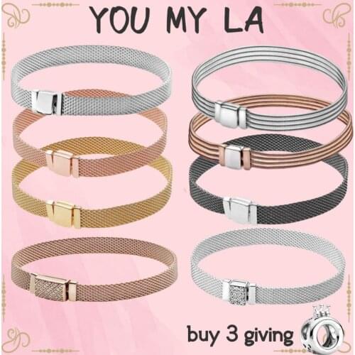 New fit Original 925 Sterling Silver Mesh bracelet Round Shape Snake Chain Charm Pando Bracelet for Womens Fashion DIY Jewelry