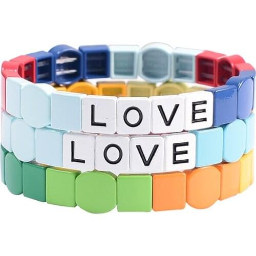 Boho Jewelry Myuki LOVE Letter Tila Bracelet Rainbow Honeycomb Wrap Bracelet Stacks Wristband Vsco Girl Clothes Bestfriend Gift