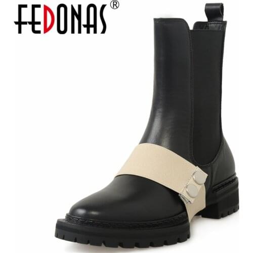 FEDONAS Thick Heels Women Ankle Boots Autumn Winter Top Quality Genuine Leather Working Casual Fashion New Splicing Shoes Woman