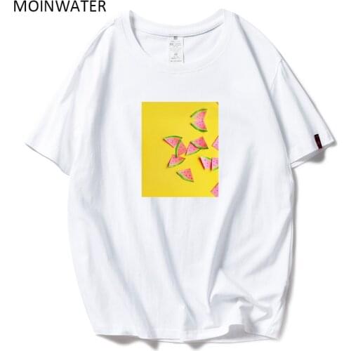MOINWATER Cartoon Watermelon Pattern 2021 New Women Fashion T shirts Female Cotton White Black Tops Lady Casual Tees MT21003