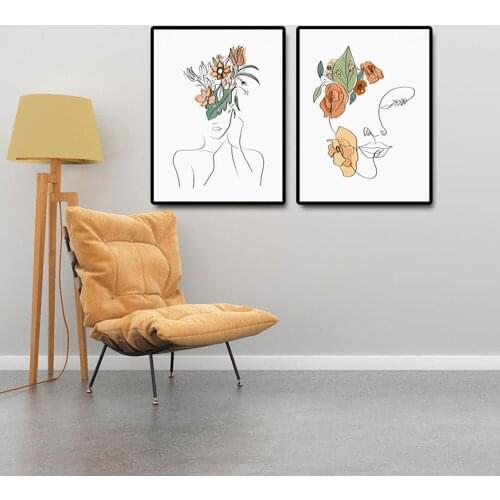 Modern Style Figure Line Art Picture Nordic Canvas Painting Wall Color Leaves And Prints Pictures For Living Room Cuadros Decor