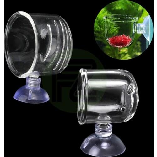 Aquarium Glass Cone Feeder Red Worm Fish Tank Plant Shrimp Feeder Punch Cup Seam Crystal Fish Feeding Cup with Suction