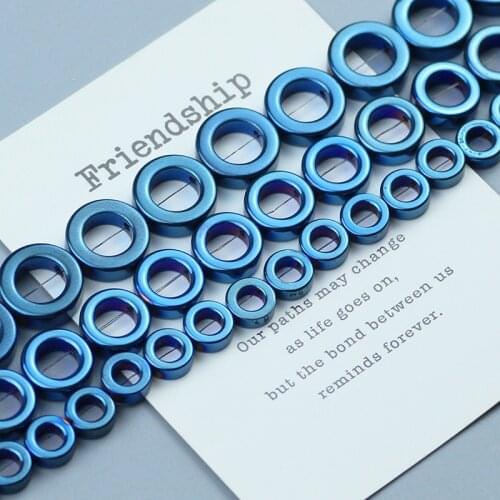 Blue Hollow out circle Hematite Natural Stone Beads Round Spacer Loose bead for Jewelry Bracelet Making DIY 15'' 8/10/12/14mm
