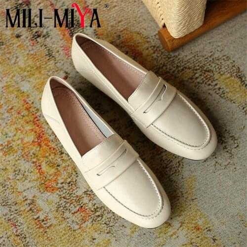 MILI-MIYA New Arrival Women Full Genuine Leather Flats Round Toe Slip On Comfortable Street Casual Ladies Shoes Handmade